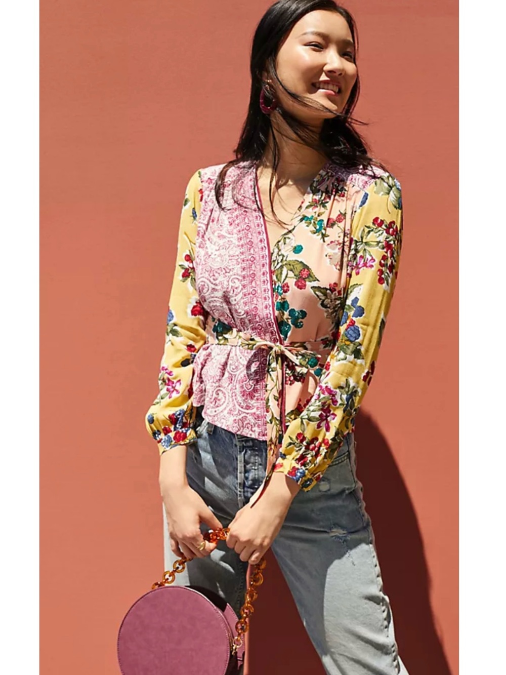 NWT Anthropologie Meadow Rue Floral Patchwork Wrap Blouse Size 4